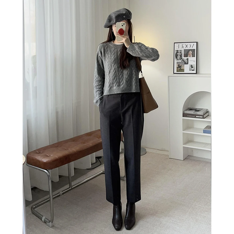 

Original Briti Old Money Smooth All-Match Autumn Winter Fce Lined Slim Straight Tube Women's Pants Commute Sle Polyest...