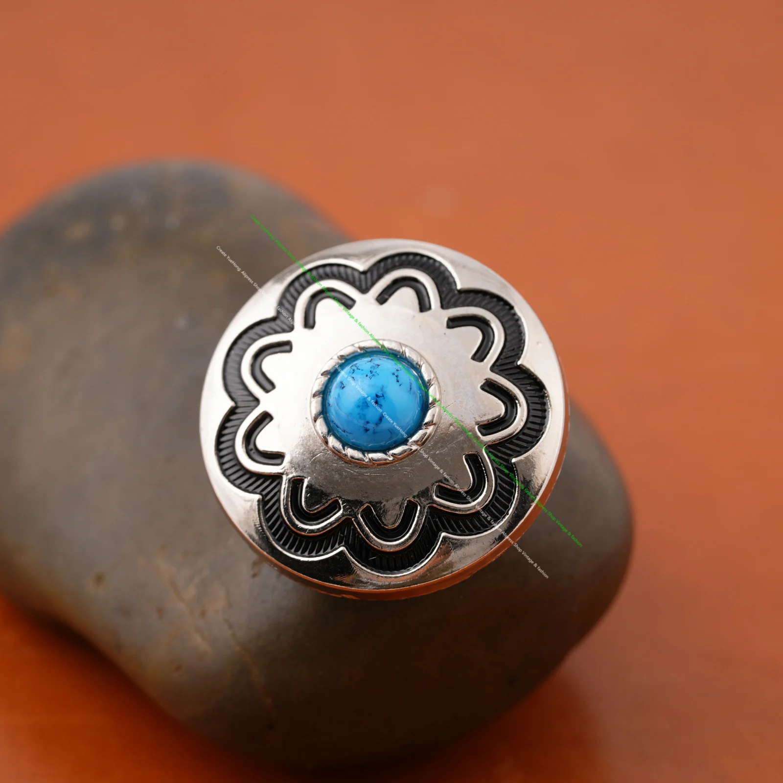 10PC 30MM Blue Turquoise Flower Western Horst HeadStall Saddles Bridle Tack Silver decoration Screwback