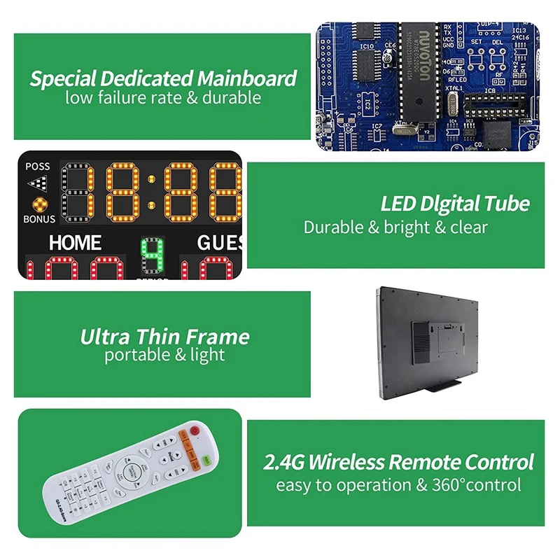 Electronic Basketball Scoreboard, Portable Digital Scoreboard With Remote For Multisports Indoor Outdoor