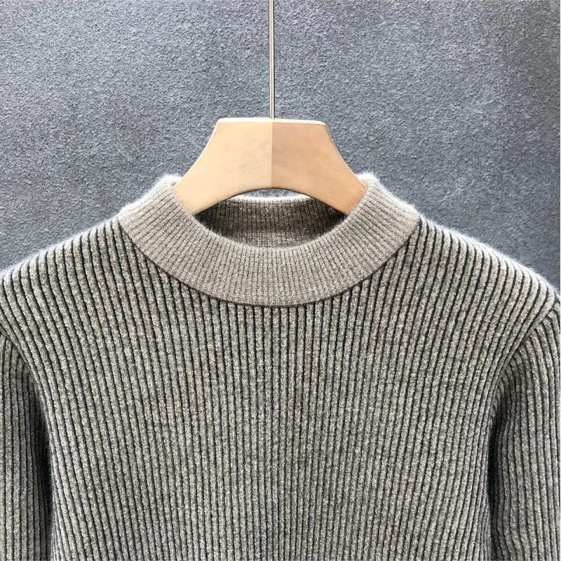 Trend Versatile Spring Autumn New Sweaters Men\'s O-Neck Solid Striped Fashion Casual Loose Long Sleeve Pullovers Knitted Tops