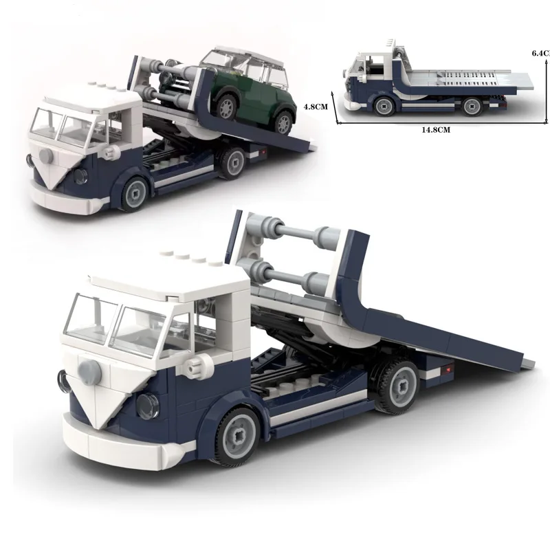 

Креативная модель автомобиля с прицепом, строительные блоки, классический автомобиль для мальчиков, собранные, коллекционные MOC, маленькие кирпичи, игрушки «сделай сам», праздничные подарки