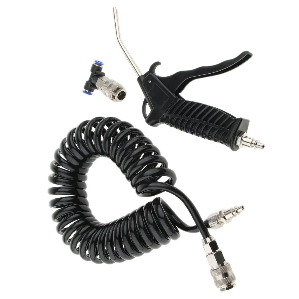 Air Hose Kit with Polyurethane Spiral Hose and Quick Connector Nozzle for Industrial Dust Blowing