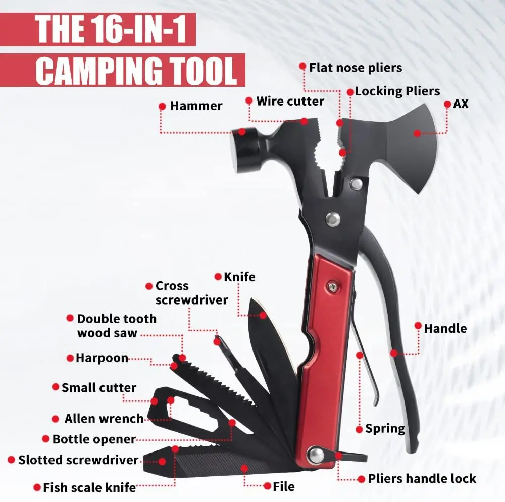 Outdoor camping portable foldable multifunctional axe, high-quality car emergency escape multi-purpose combination tool