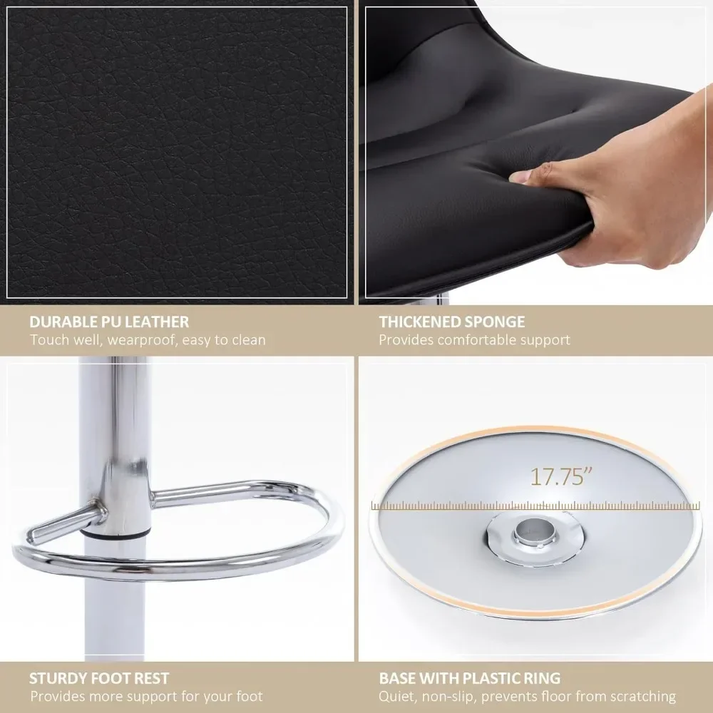 PUレザーのバースツールセット,背もたれ付きのモダンなスイベルバー,キッチン,ダイニング,カフェ,バーチェア,2個