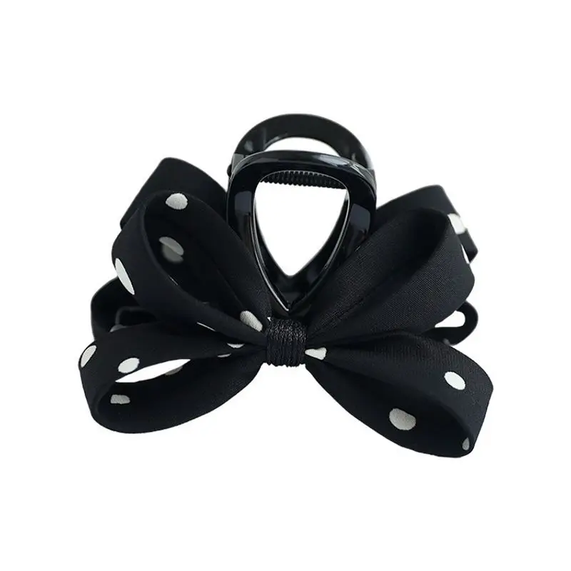 1pc Korean fashion high-end retro black and white contrasting polka dot clip new exquisite bow shark clip hair clip - view 5