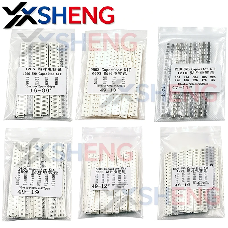 0603 0805 1206 0402 1210 Ceramic Capacitor Assorted KIT 100PF 10NF 100NF 0.47UF 1UF 1pF - 10uF SMD Chip Capacitance Set