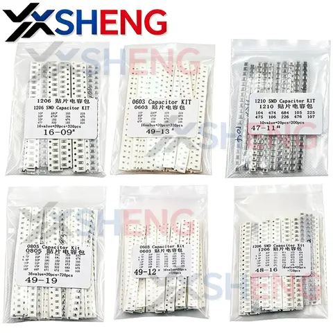 0603 0805 1206 0402 1210 Ceramic Capacitor Assorted KIT 100PF 10NF 100NF 0.47UF 1UF 1pF - 10uF SMD Chip Capacitance Set