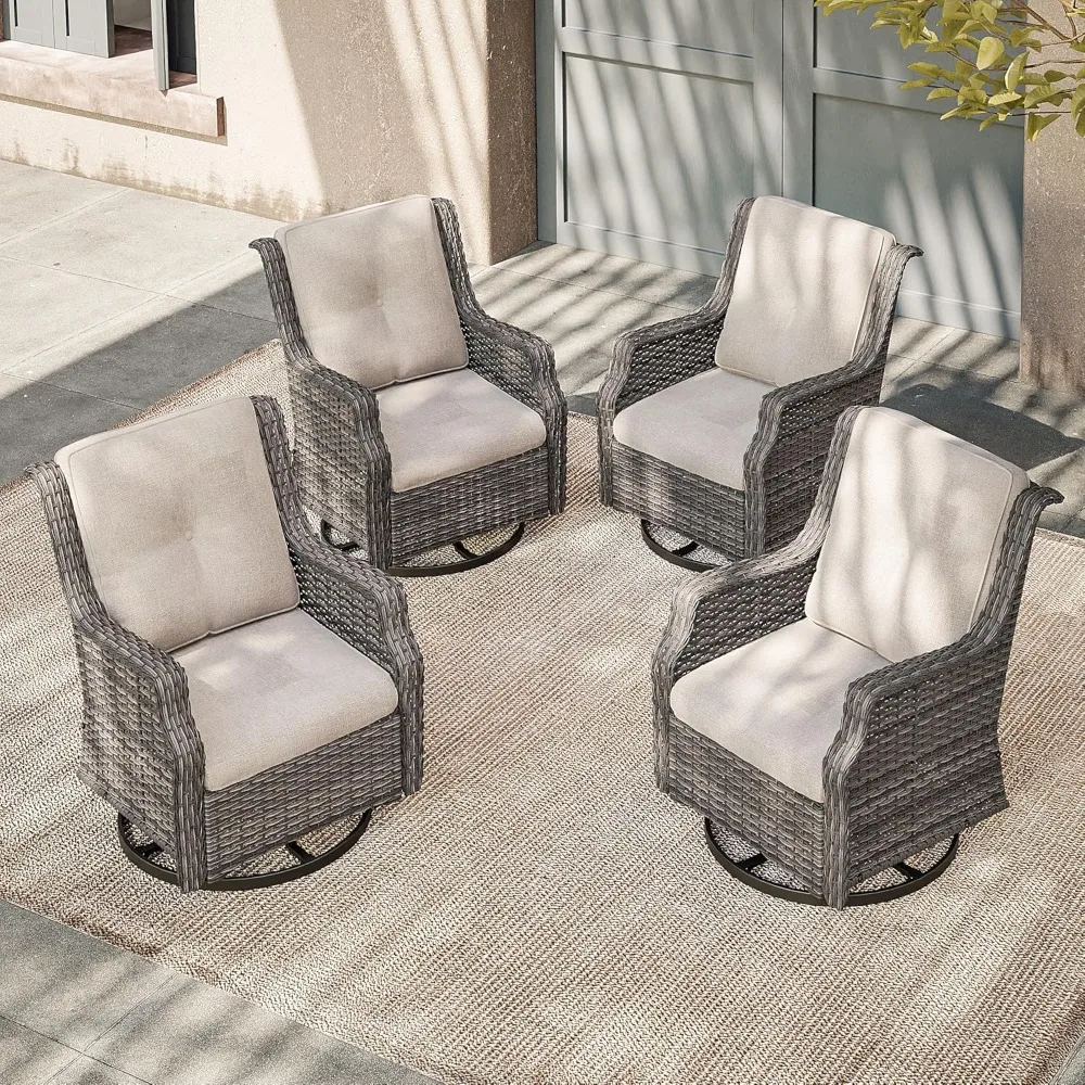 

Swivel Patio Chair Outdoors - 360 Degree, Set of 4, Glider Chair with 3.5" Olefin Fabric Cushions (Mixed Grey Rattan/Beige)