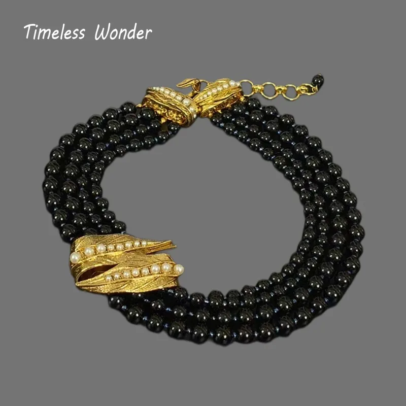 Timeless Wonder retro Geo strand Pave Necklace for Women Designer Jewelry Runway Trendy Gift Vintage Rare 4523