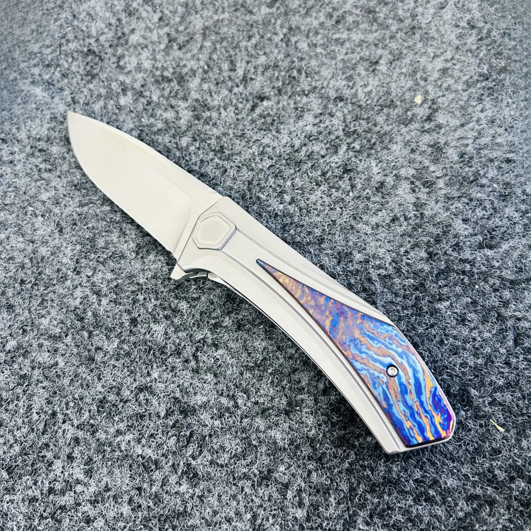 Premium M390 Folding Knife with TC4 Titanium Handle Titanium Inlay Ceramic Ball Bearings EDC Everyday Carry Pocket Knife