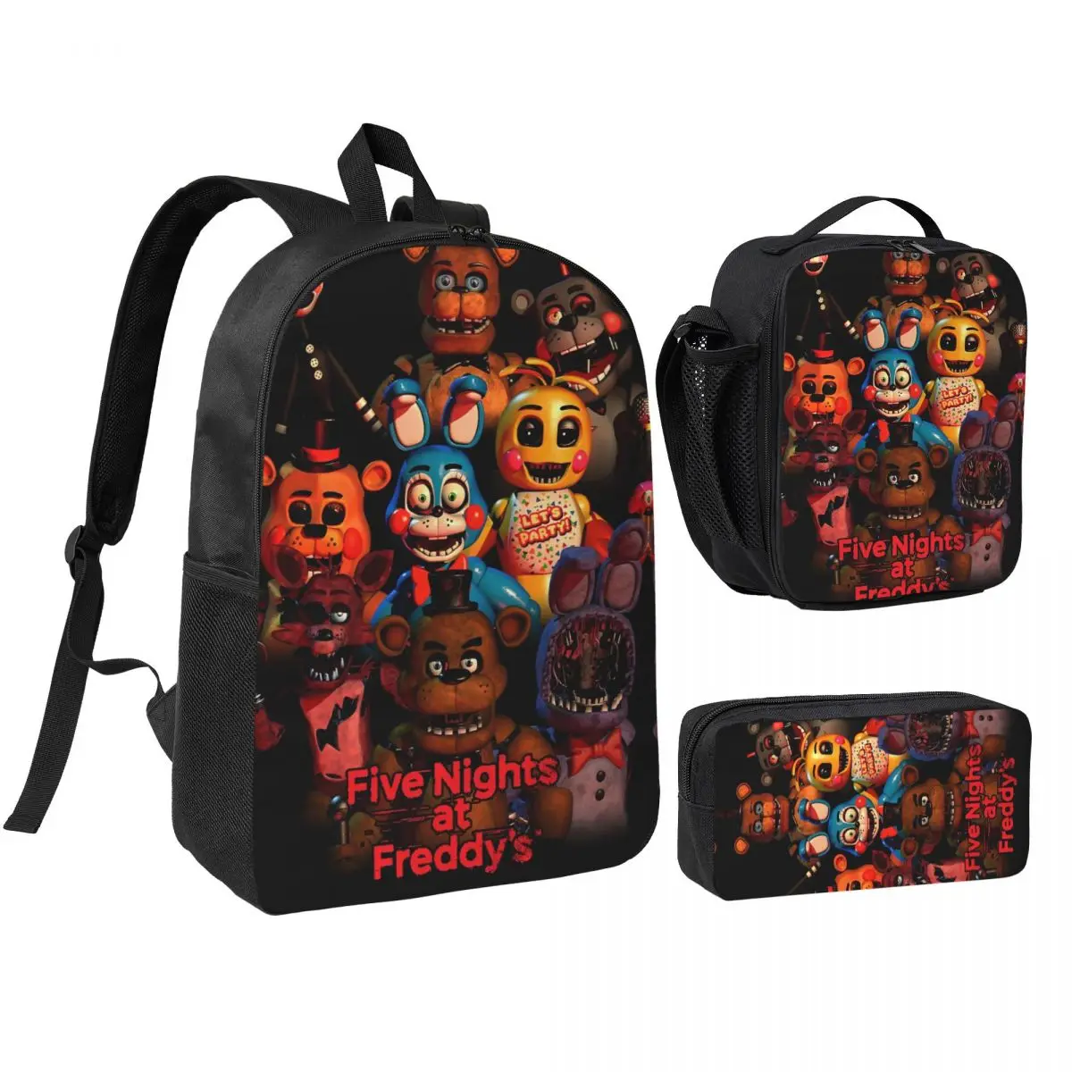 

3pecs/set FNAF Movie Cartoon Backpack for Teenage Canvas Bags Lunch bag Pencil Case