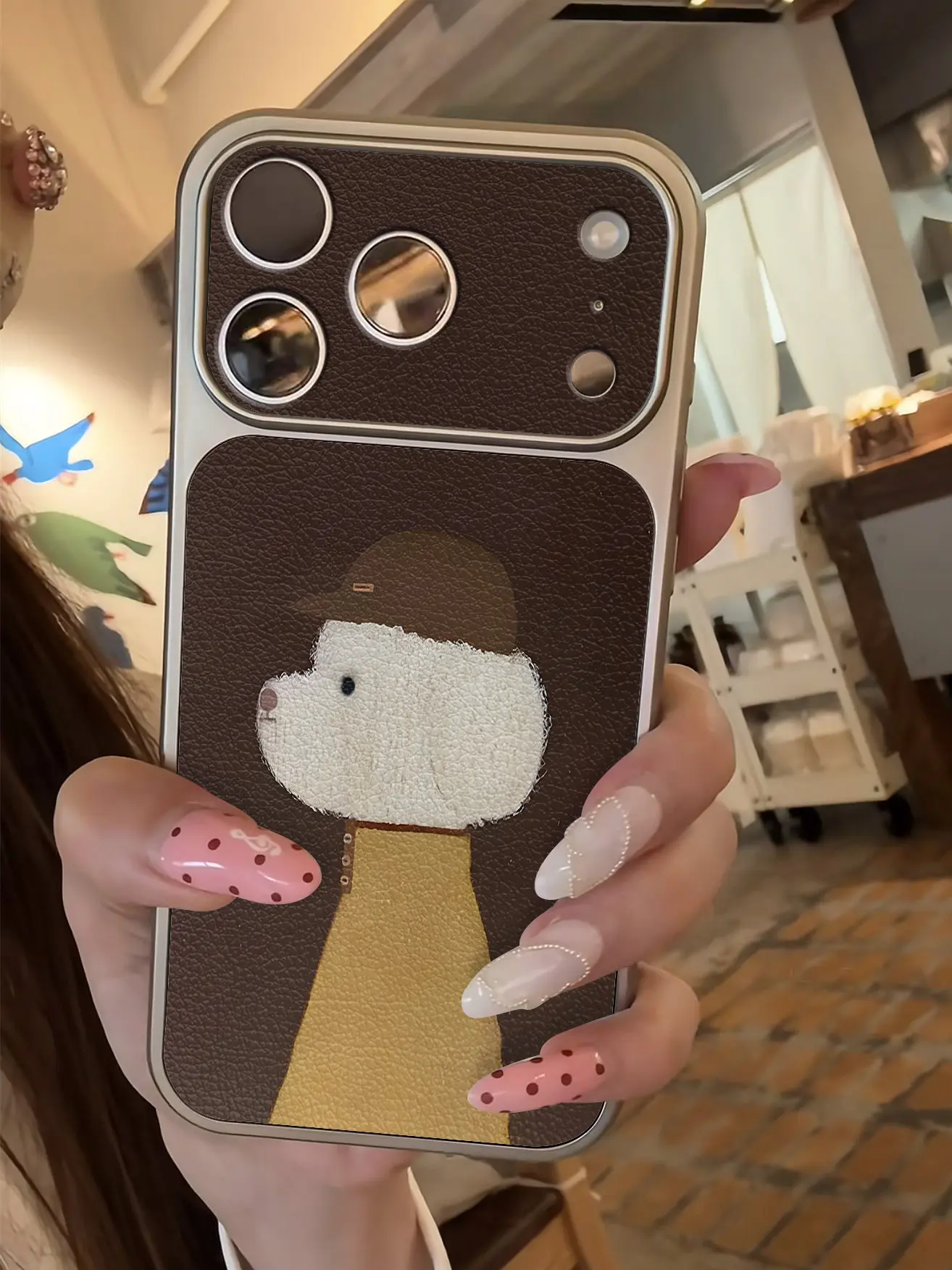Retro Polka Dot Pony Pferd Imitation 17 Handyhülle für iPhone 13 14 15 16 17 Pro Max 17, stoßfeste Lederhülle mit Beschichtung – Detail 16