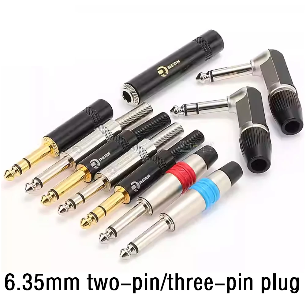 

6.35mm Right Angle Male Plug Mono/Stereo Jack Wire Connector Guitar Microphone MIC Audio Connector Solder Type Mono Plug