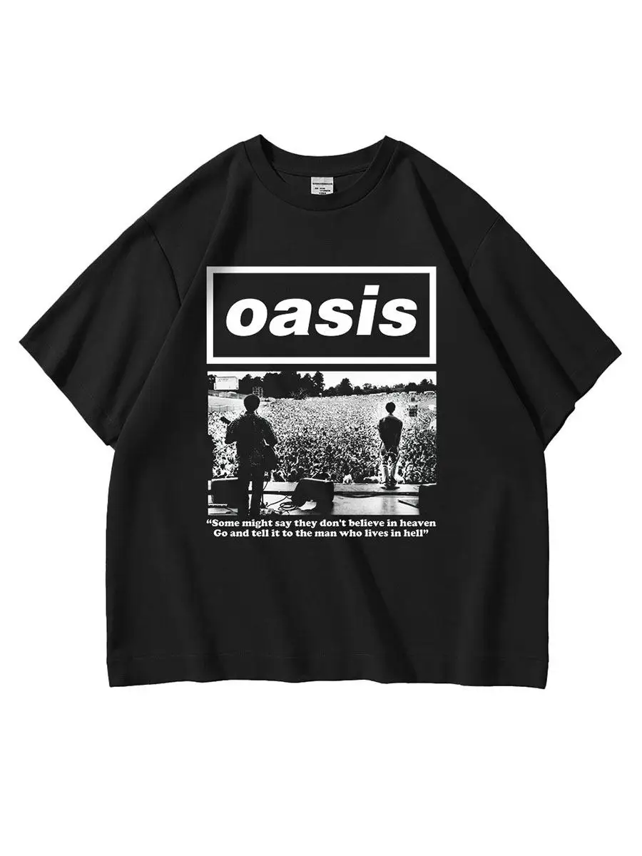 2026 Oasis Green Oasis Band American Heavy British Miracle Wall Heavy American Pure Cotton T-shirt Comfortable and Breathable