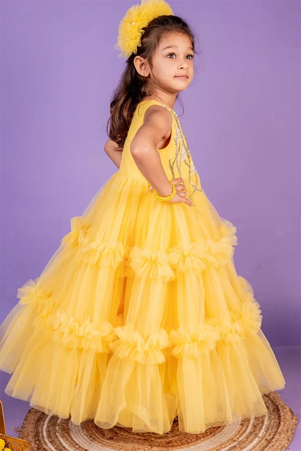 Vestido de niña de flores amarillo personalizado con cuello redondo, lentejuelas sin mangas, baile de primera comunión, ceremonia de graduación de cumpleaños, fiesta de boda