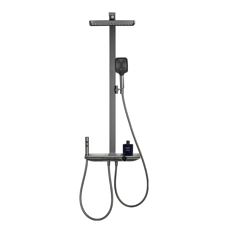 Modern Wall Mounted Single Handle Digital Display Bath & Shower Faucet  System Shower  Mixer  Column Set with Storage Shelf