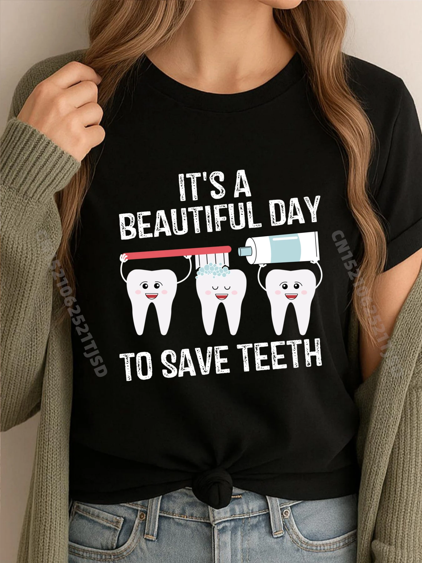 

Стоматолог. Это прекрасный день, чтобы сохранить зубы. Забавная женская футболка для стоматологии 100. ℅ Хлопок высокого качества