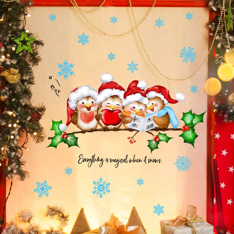 Weihnachtszweig, süßer Vogel, Wandaufkleber, Glasfenster, Dekor für Kinderzimmer, Schlafzimmer, Heimdekoration, Aufkleber, Neujahr, Cartoon-Wandbild – Detail 4