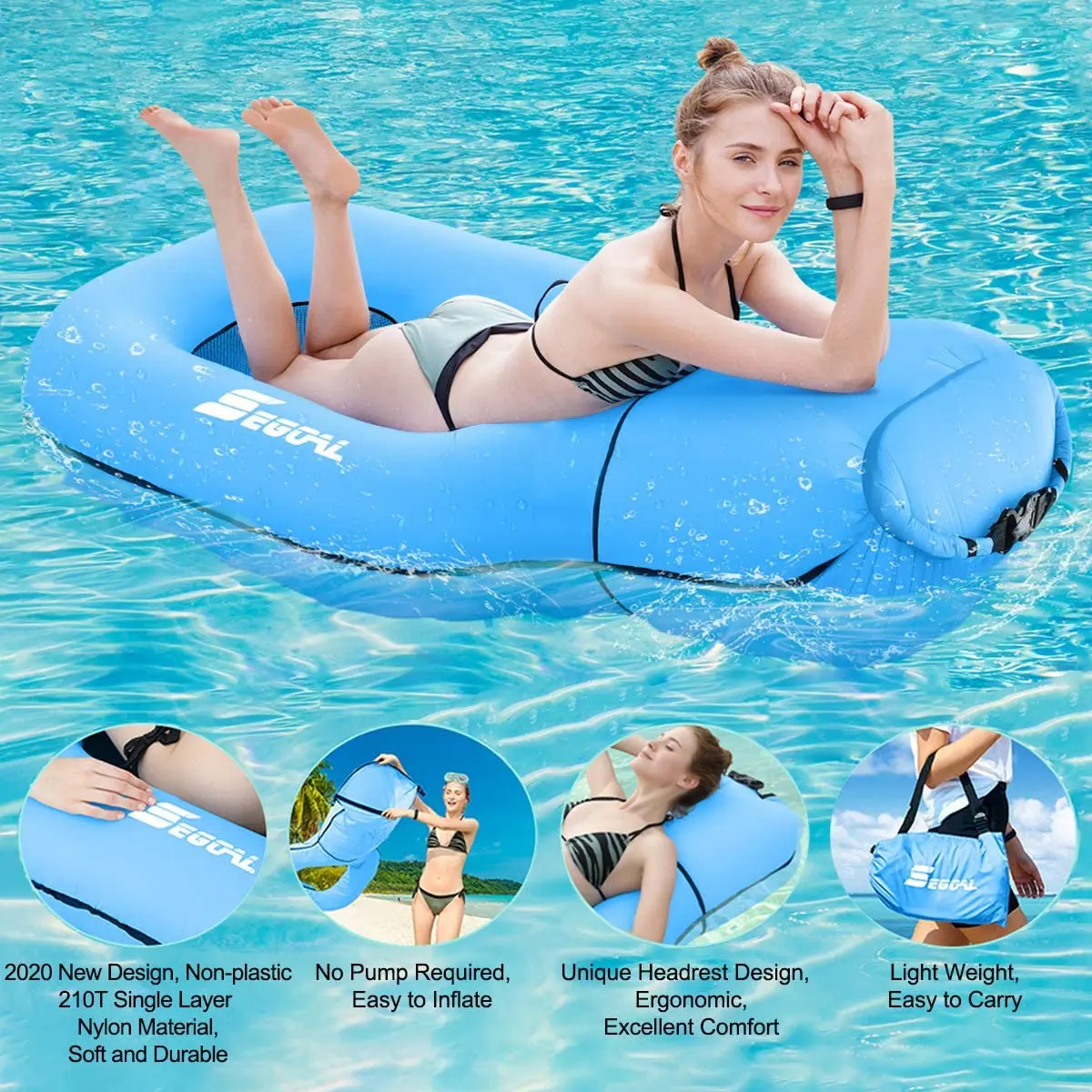 Inflatable Floating Lounger Chair Water Hammock Raft Swimming Ring Pool Toy for Adults & Kids