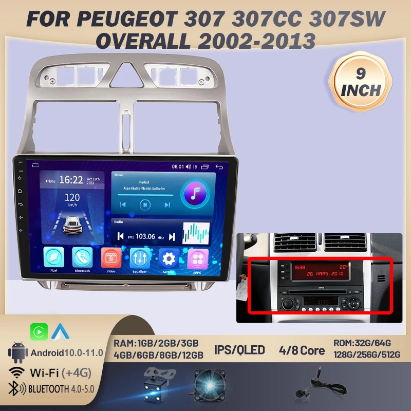 

MAMSM Car Radio for Peugeot Overall 307 307CC 307SW 2002-2013 9Inch Android Multimedia Video Audio Carplay Stereo Navigation