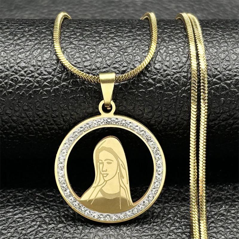 

Virgin Mary Guadalupe Pendant Necklace for Women Stainless Steel Christian Medal Lady Religious Amulet Chain Jewelry collar