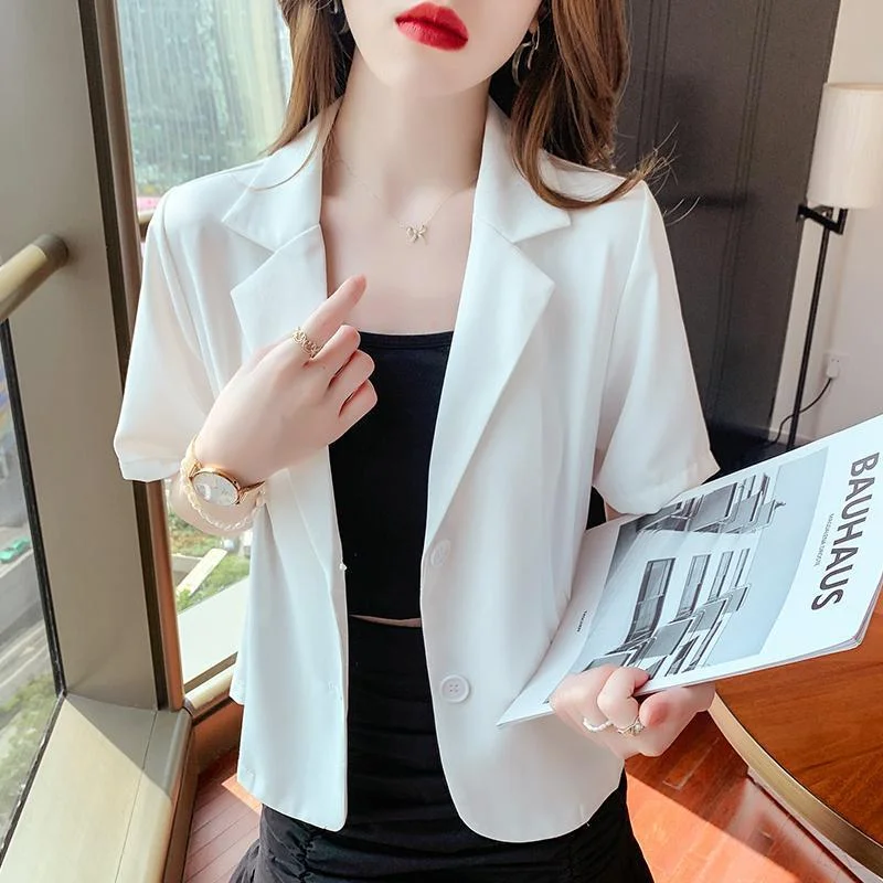 Women's Summer Chiffon New Small Suit Coat Fashion Candy Color Button Tops Lightweight Breathable Short Sleeve Versatile Coat