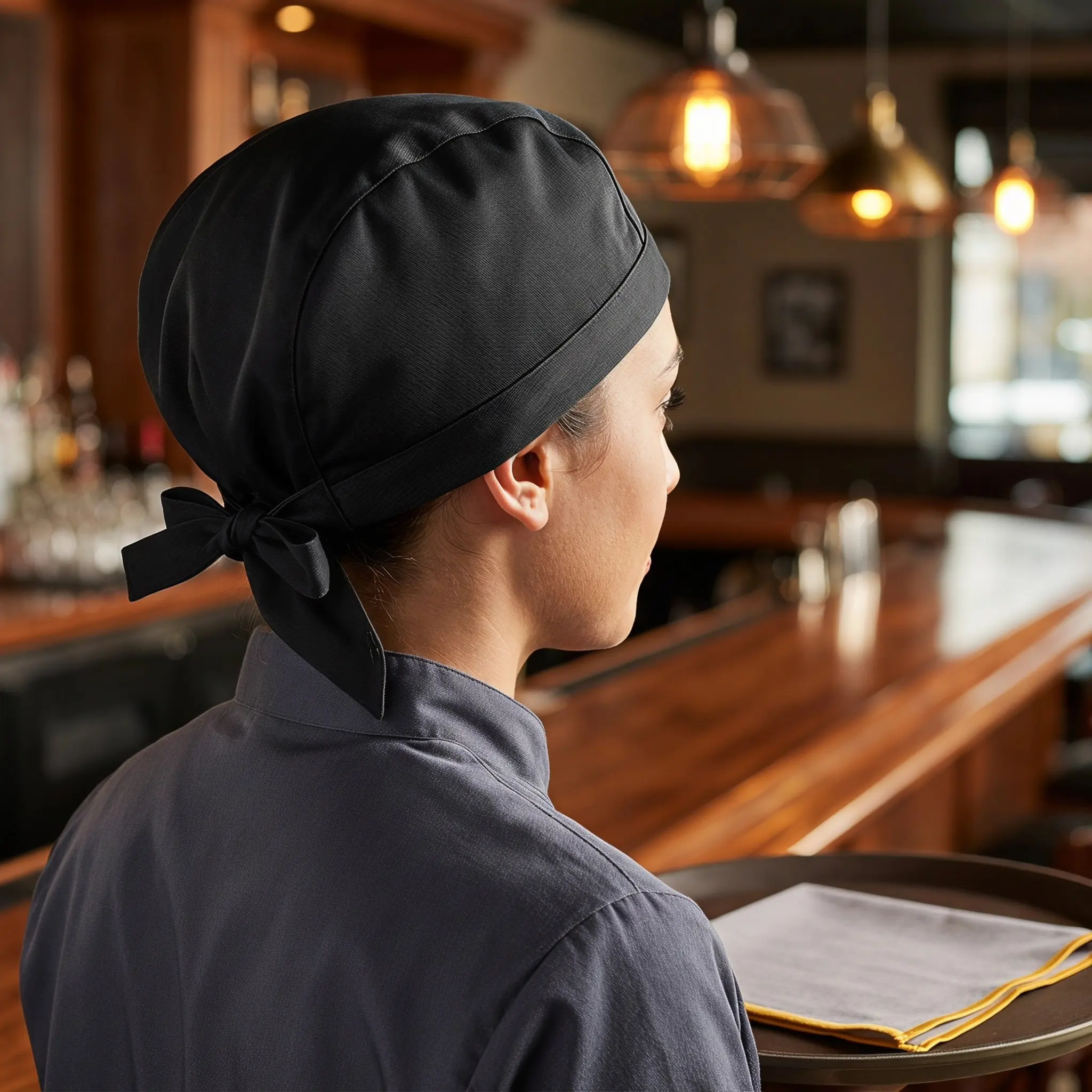 Pirate Chef Hat for Men and Women Adjustable Ribbon Back Catering Uniform Cap Soft Polyester Restaurant Cook Baker