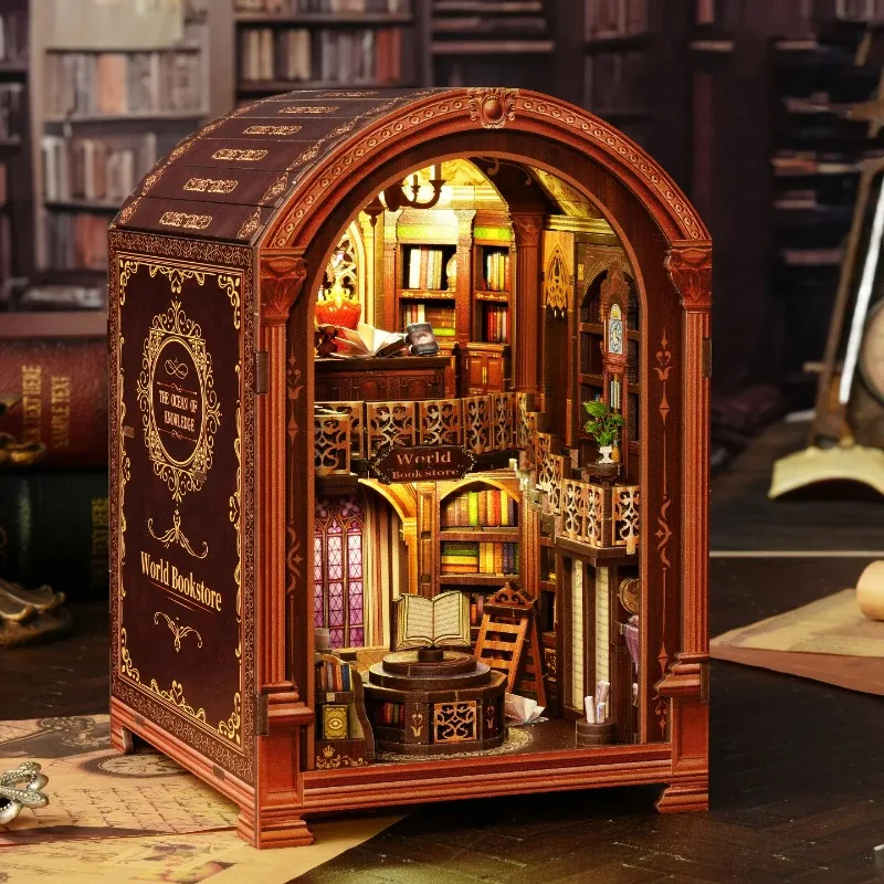 

DIY Book Nook Wooden Miniature Model Kits Wanguo Bookstore Bookend 3D Puzzle Christmas Bookshelf for Friends Birthday Gifts