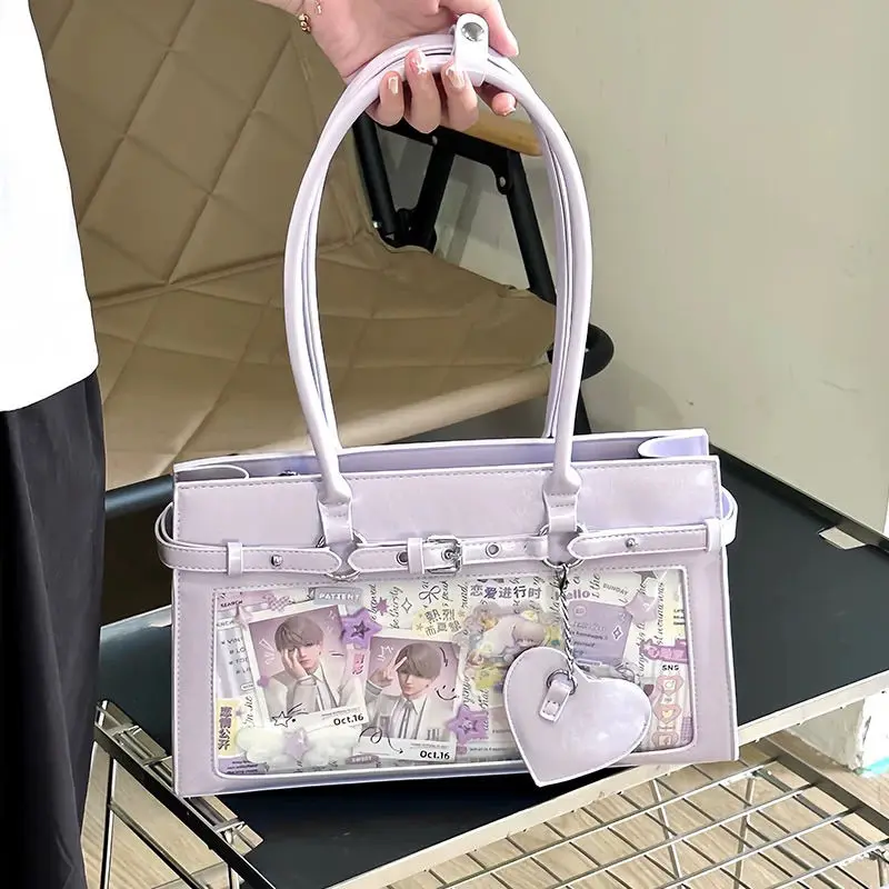 

JIAERDI Solid Color Belt Decor Simple Handbag Women Leather Large Capacity Shoulder Bags Ladies Badge Anime Sweet Ita Bag 2025