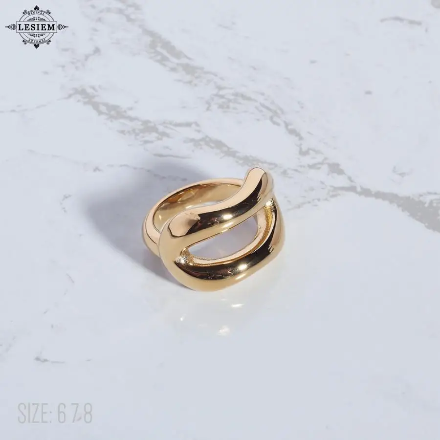 LESIEM NEW!! Gold Plated size 6 7 8 Maiden rings for women Coarse lip shaped ring prices in euros Fashion Popular Luxury Jewelry