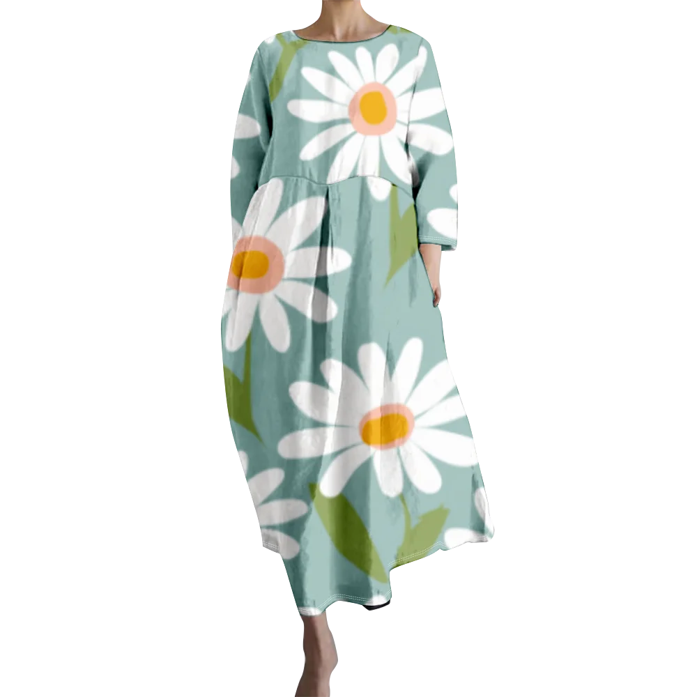 Summer Dress Women Stylish Floral Dresses Autumn Oversize Maxi Dress Beach Sundress Holiday Chic Vestidos Girl Elegant Robe