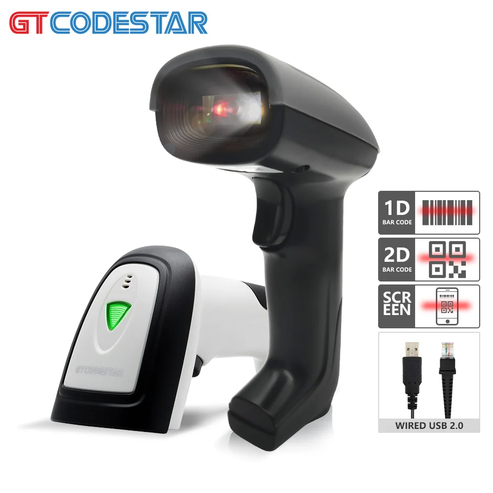 GTCODESTAR 2D Handheld Barcode Scanner Wired Android Barcode Reader QR Code Scanning Gun USB 1D Bar Code Scannes for Supermarket