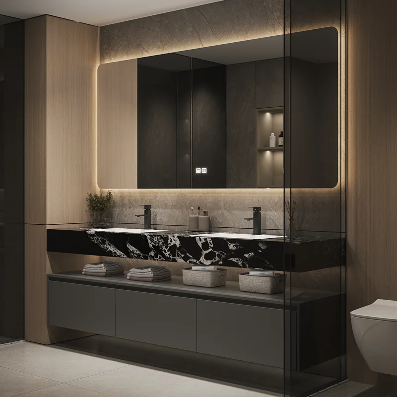 Bulgari Rock Slab Bathroom Cabinet Combination Bathroom Double Basin Washstand Hand Washbasin Basin Cabinet Customization