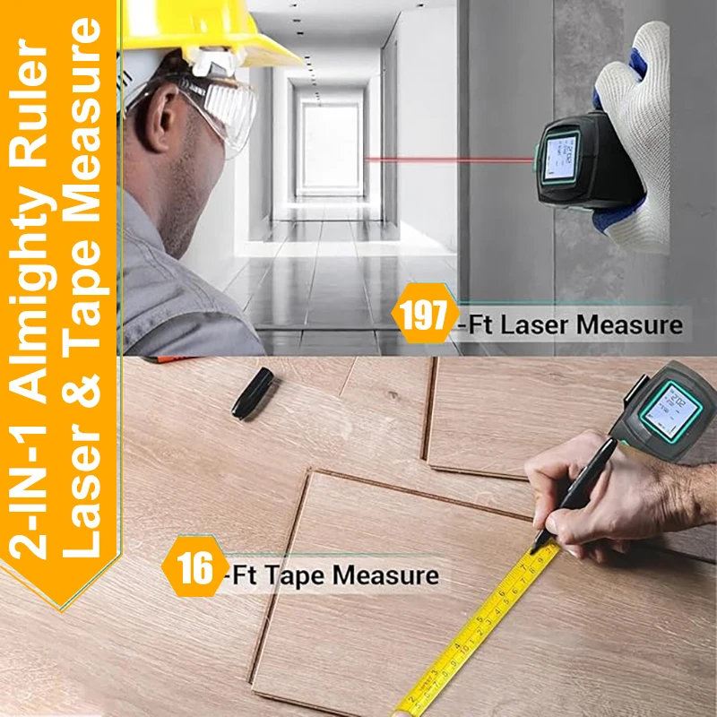3-in-1 Laser Tape Measure 50M Meters Infrared Laser Distance Measuring Smart Energy Ruler High Precision Measuring Instrument