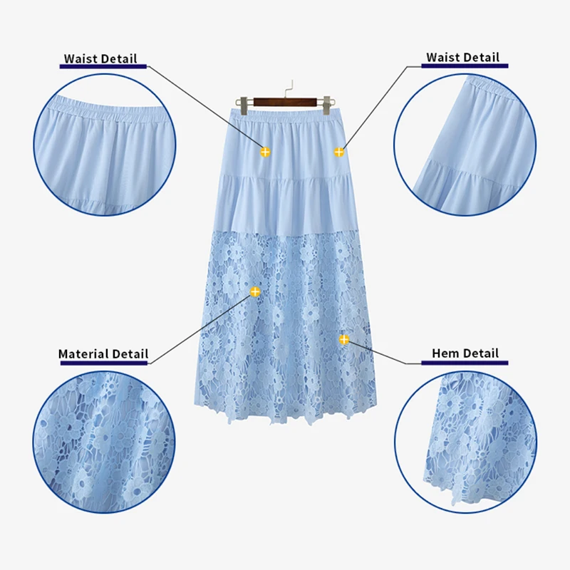 ZANZEA Mode Overrokken 2023 Herfst Vrouwen Kant Patchwork Maxi Rokken Casual Hoge Taille Lange Faldas Elegante Ruche Lange Bodem