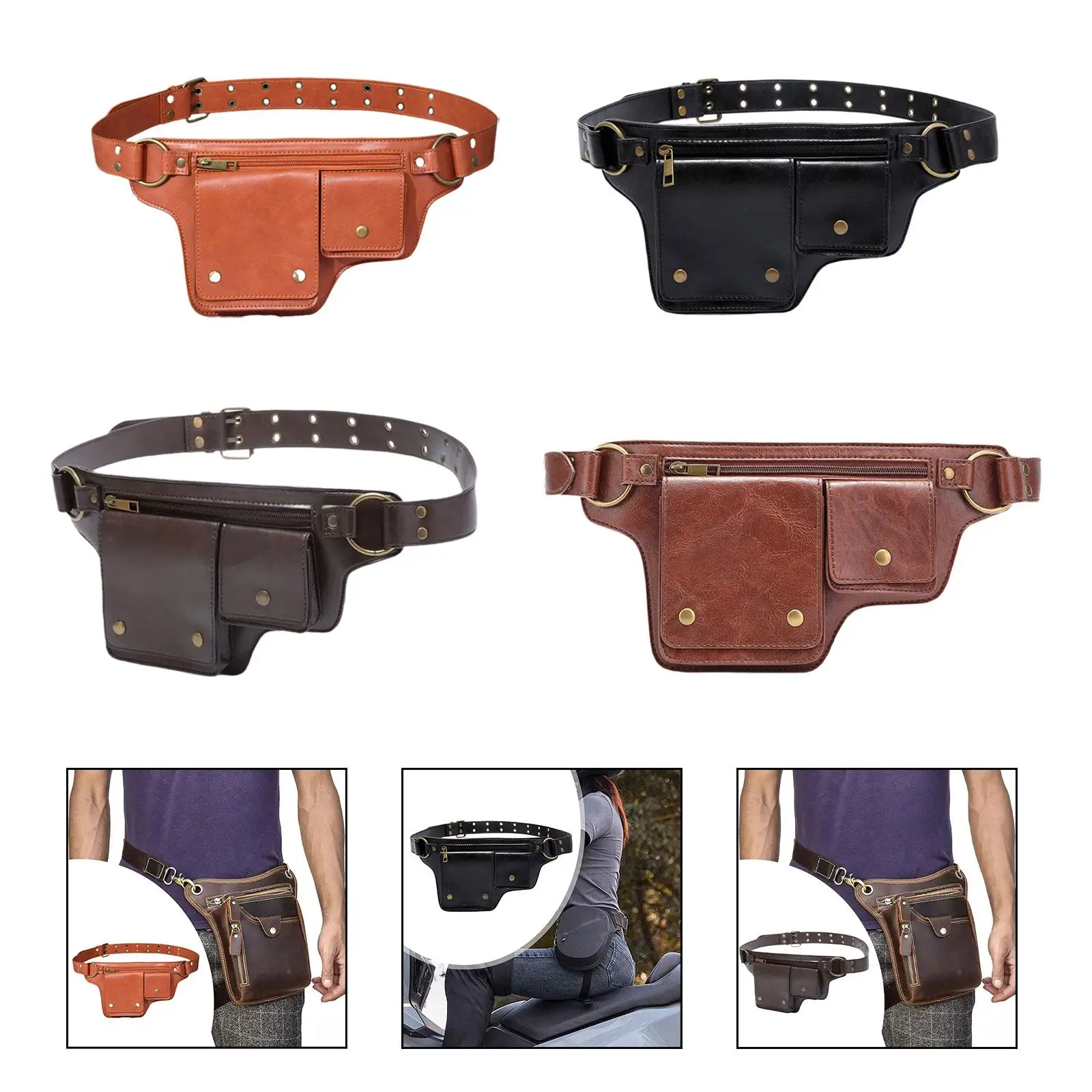 

Women's Stylish Gothic Accessory Hiking PU Vintage Design Multipurpose Waist Bag Adjustable Belt