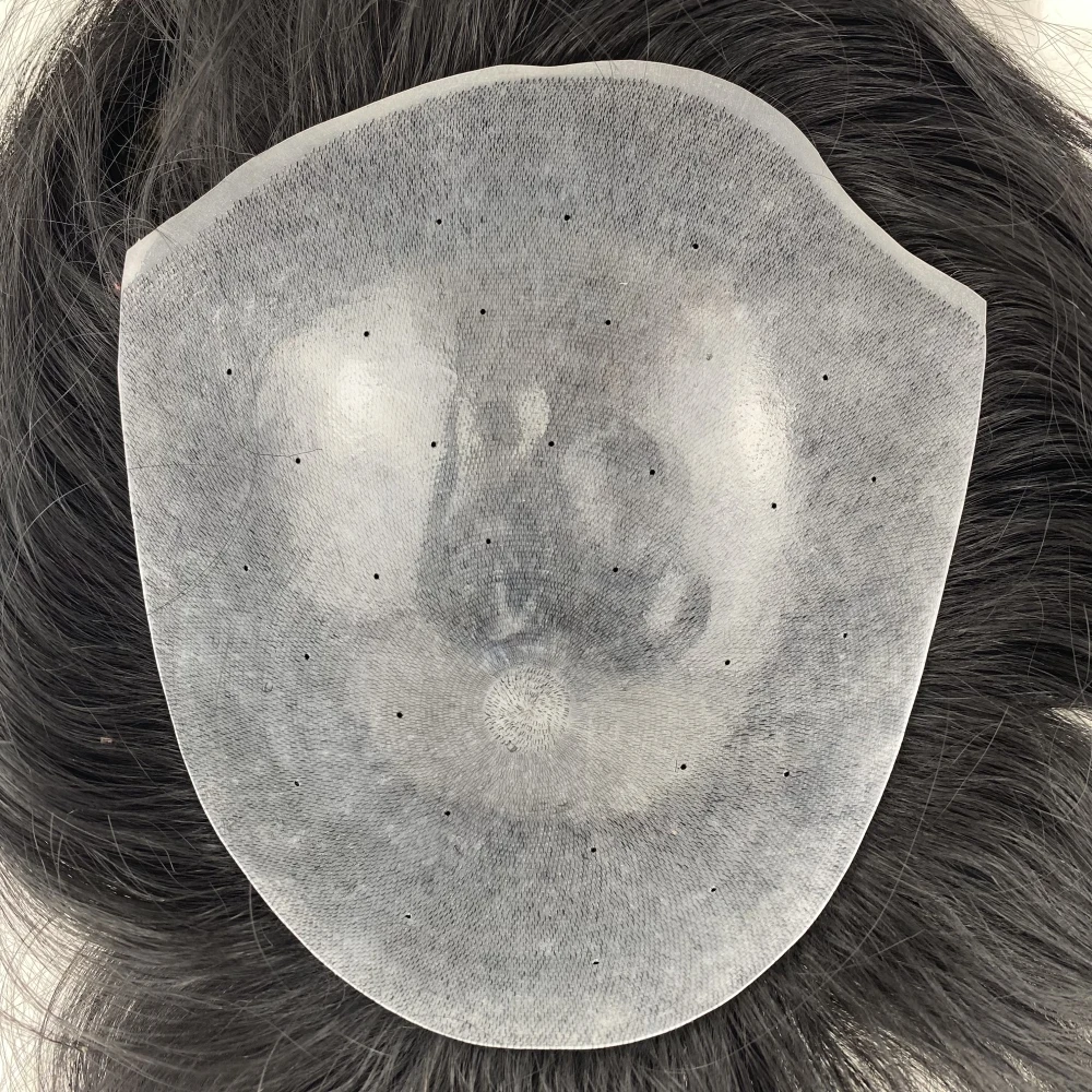 남성용 실리콘 스킨 베이스 토피 100% 인모 #1 제트 블랙 주입 PU 토퍼, 단일 매듭 15cm, 13x18, 14x19, 15x20, 26x21, 20x25