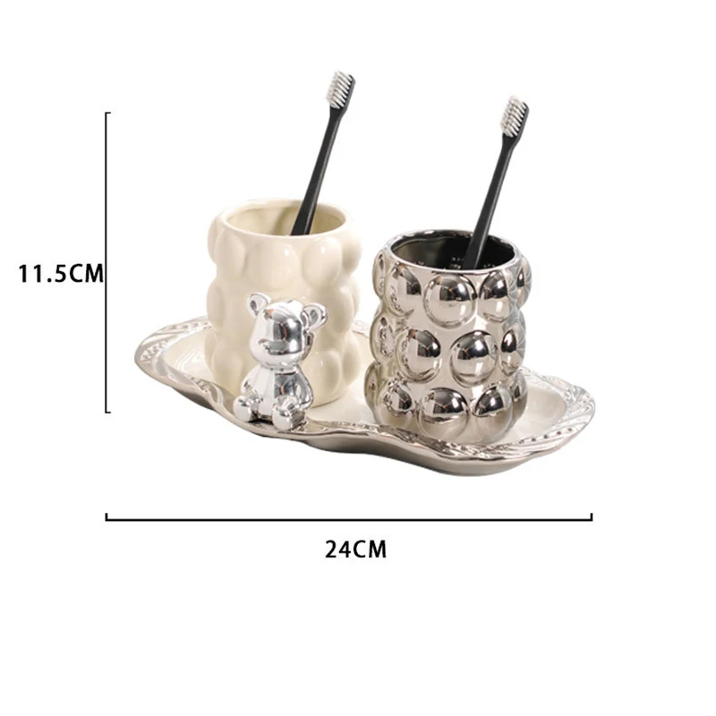 Luxury Electroplated Ceramic Mug Set Lovers Double Toothbrush Cup Gift Home Toothbrush Cartridge Cup Toilet Bathroom Accessories