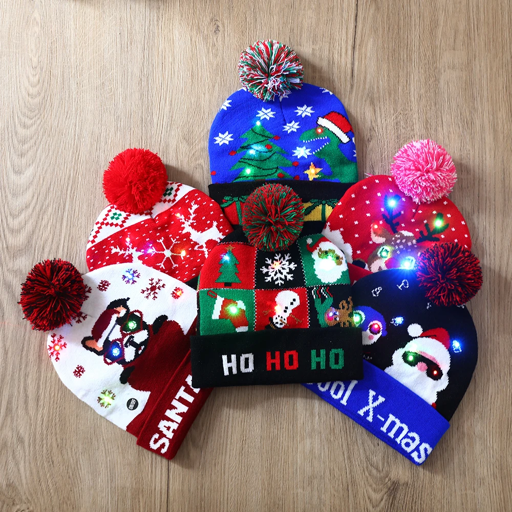 LED Christmas Hat Sweater Knitted Beanie Christmas Light Up Knitted Hat Christmas Gift for Kids Adult Xmas 2023 New Year Decor