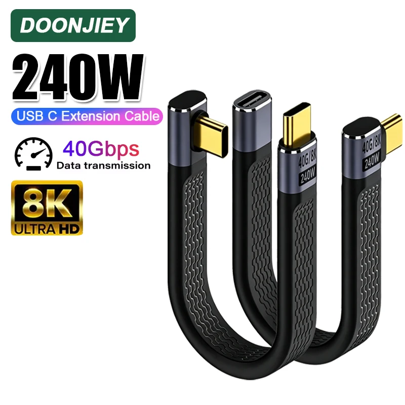 Câble de données USB4 DOONJIEY à 90 degrés compatible Thunderbolt 3 4 40 Gbps 8K@60Hz FPC pour iPhone 15 MacBook Pro