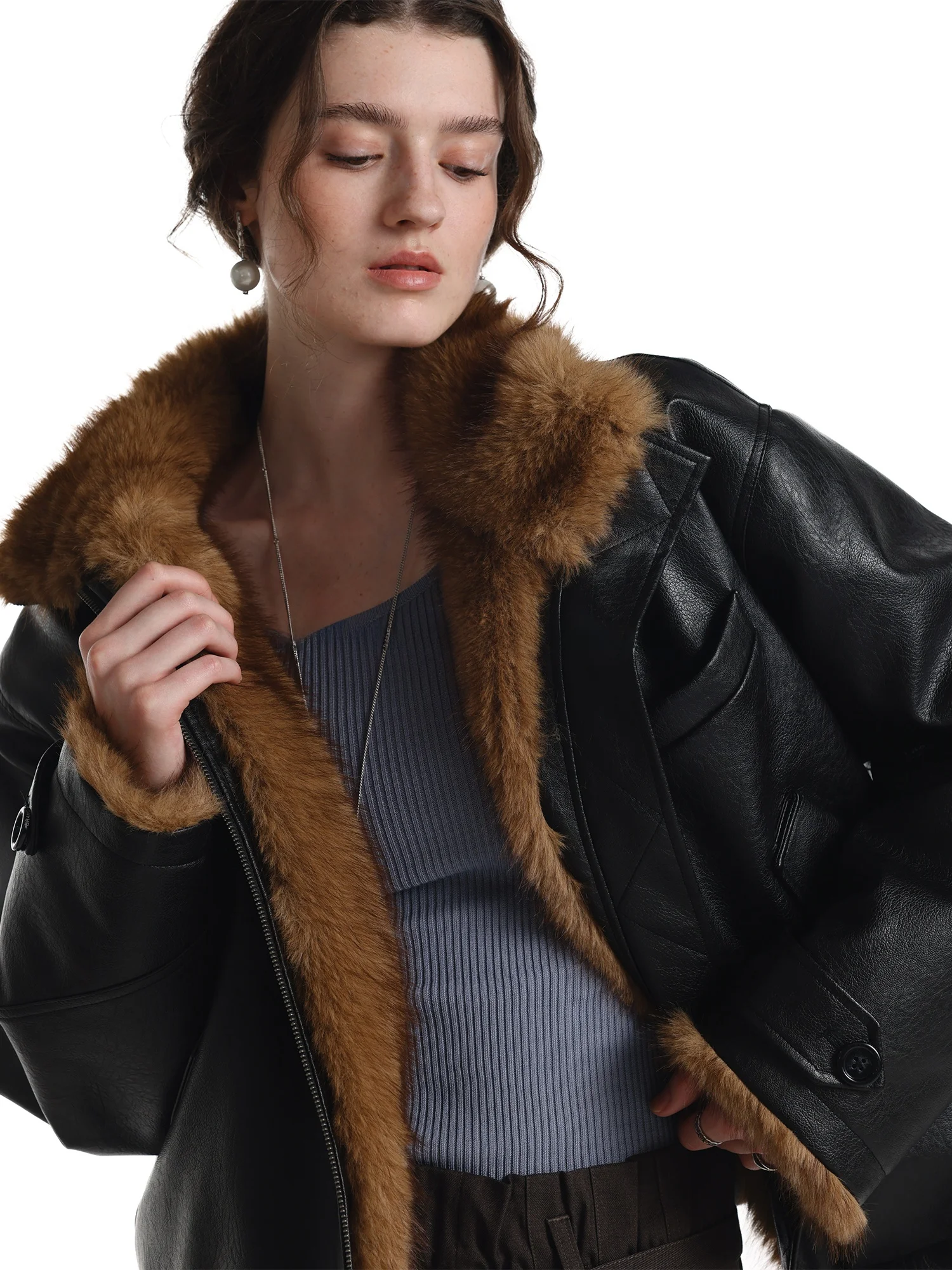 

Ретро-куртка унисекс из кожи и меха с воротником из меха горного орла, теплая, из натуральной кожи, для мужчин и женщин