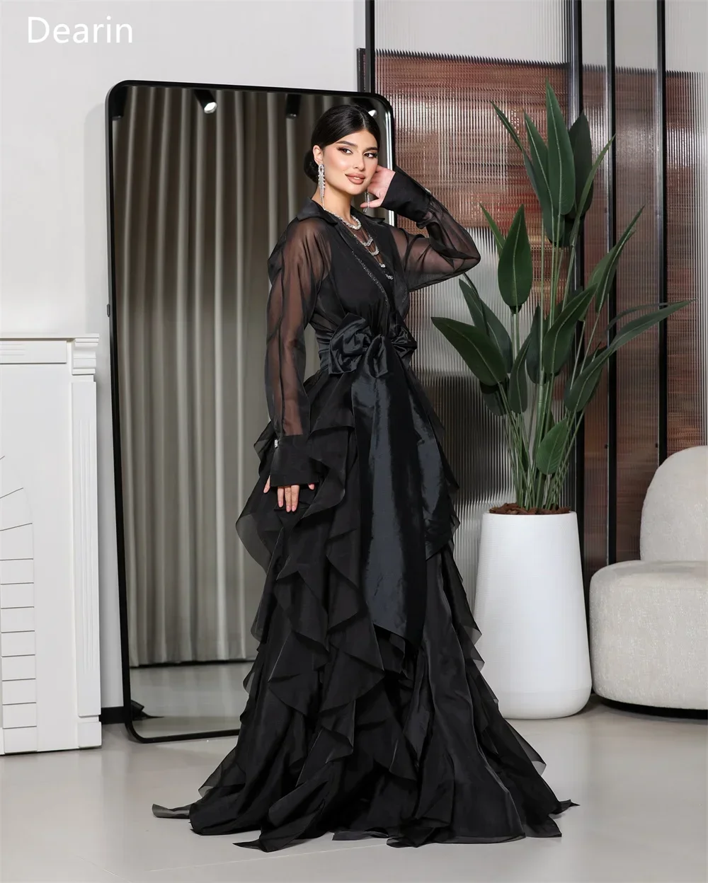 Customized Prom Gown Evening Formal Dress Dearin V-neck Ball Floor Length Skirts Layered Fold Draped Tulle Flouncing Bespoke Oc