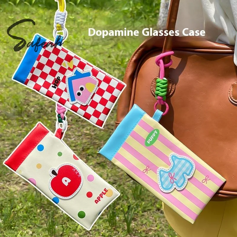 Portable Glasses Storage Bag With Lanyard Outdoor Sunnies Storage Bag Automatic Closed Cover Pu Leather Glasses Case