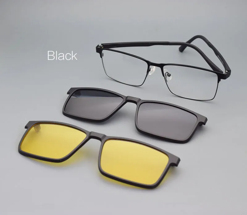 Vollformat Herren brille Nachtsicht brille Magnet Klapp clip auf Sonnenbrille Myopie Strahlung polarisierter UV-Schutz 57 Mehrfarbiger Clip, ultraleichte und bequeme, UV-beständige Sonnenbrille, quadratische Brille für – Detail 9