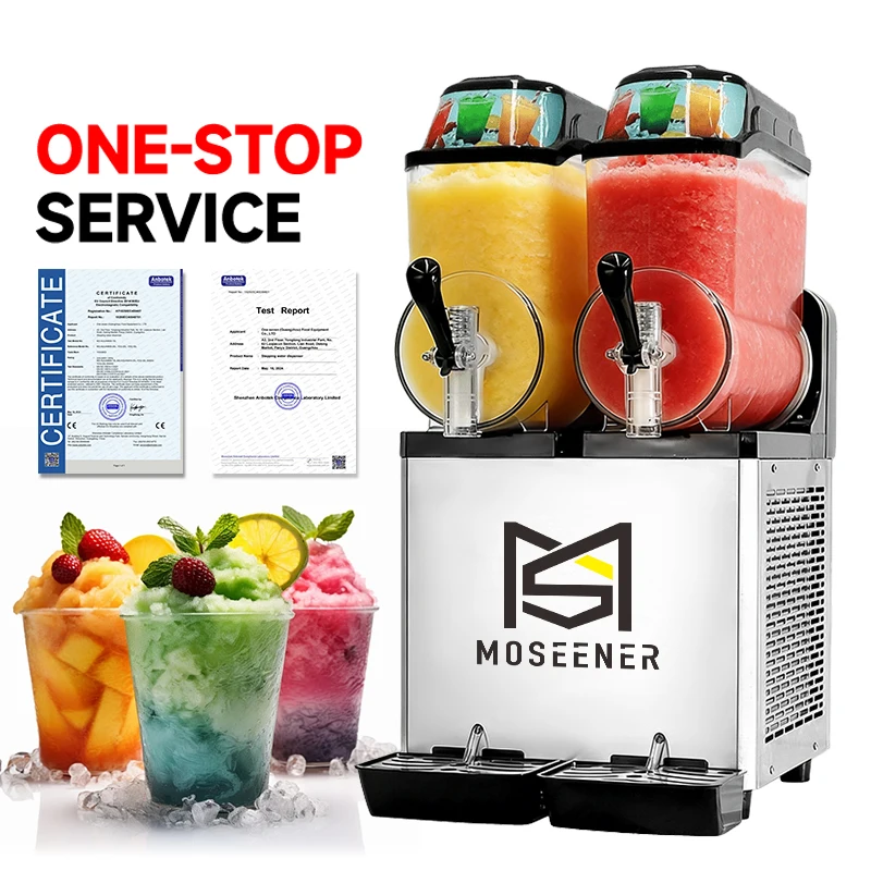 Moseener Commercial SPACES 3 Bowls Commercial Slushy Machine Slushie Machine 12L X 3 Tank Stainless Steel Snow Machine