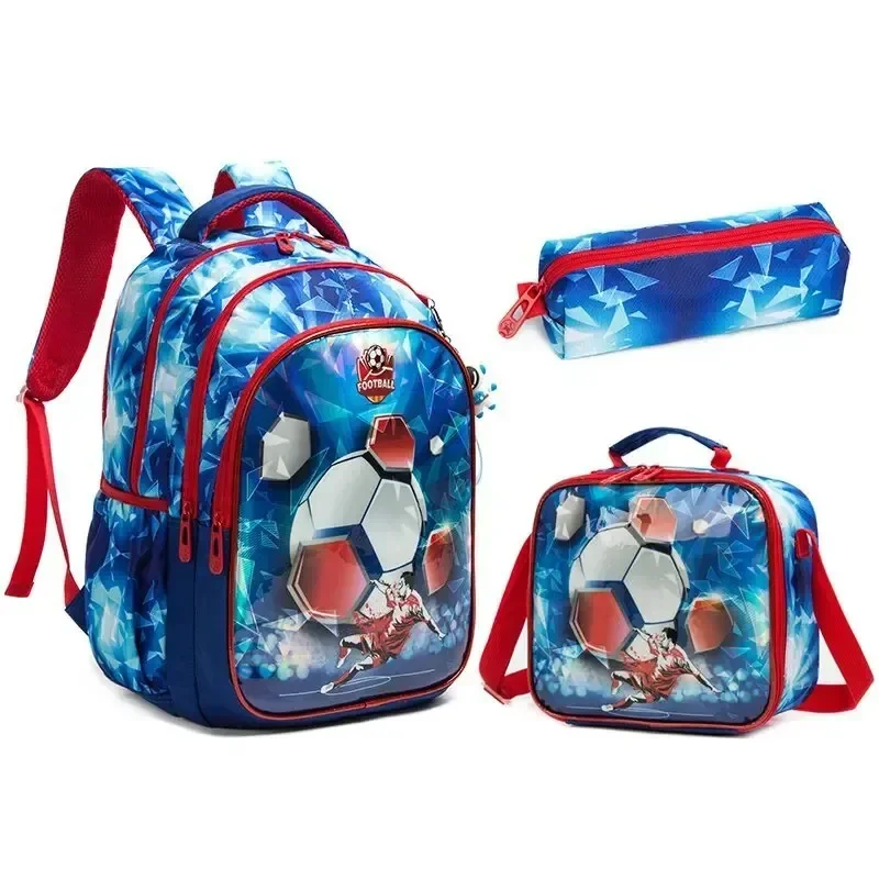 

Kids Football Bag Boys 3 in 1 Backpack with Lunch Bag Pencil Case Children's Backpack Kid's School Backpack