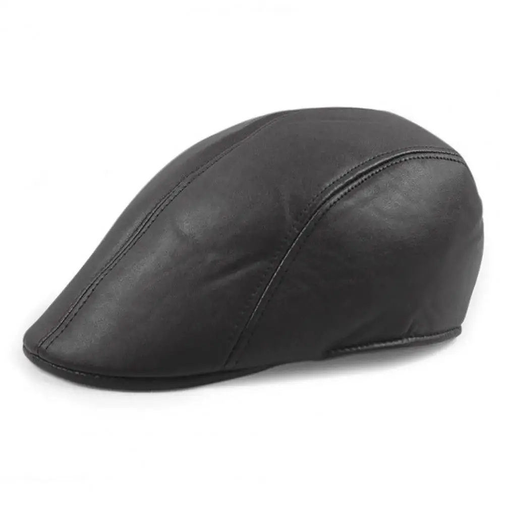 Winter Men Newsboy Cabbie Hat Faux Leather Driver Cap Waterproof Man Berets Leather British Vintage Flat Caps Newsboy Caps