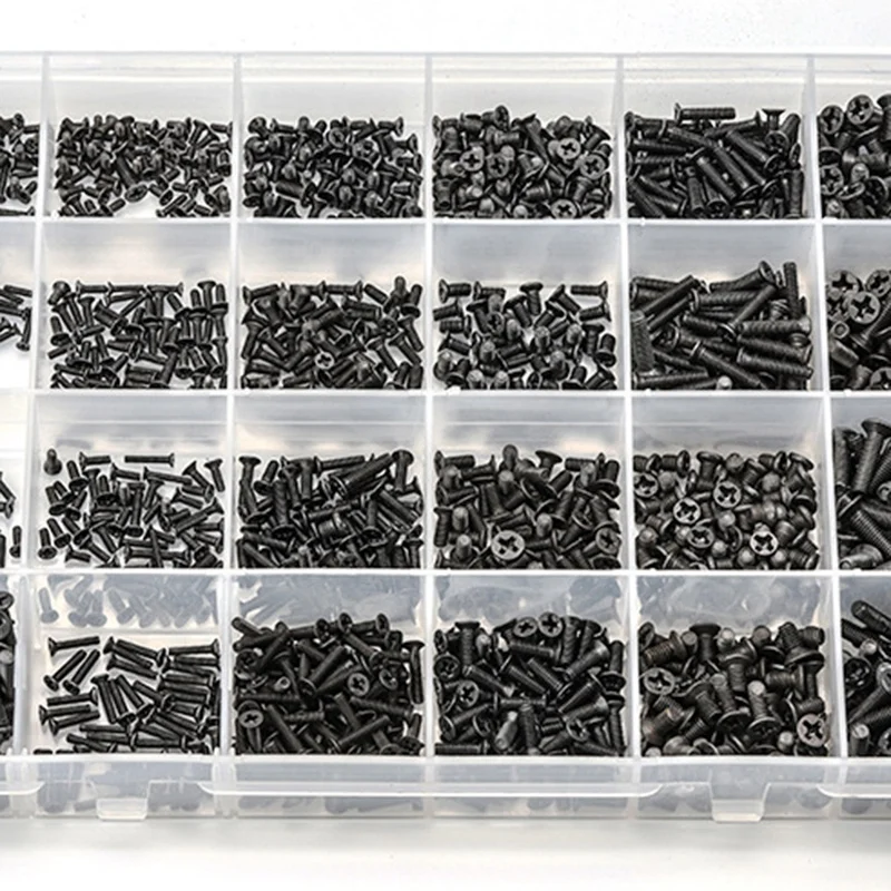 LICE-720Pcs Countersunk Flat Head Mini Screw Set M1.4 M1.7 M2 M2.5 M3 Carbon Steel Computer Notebook Laptop Screws Kit