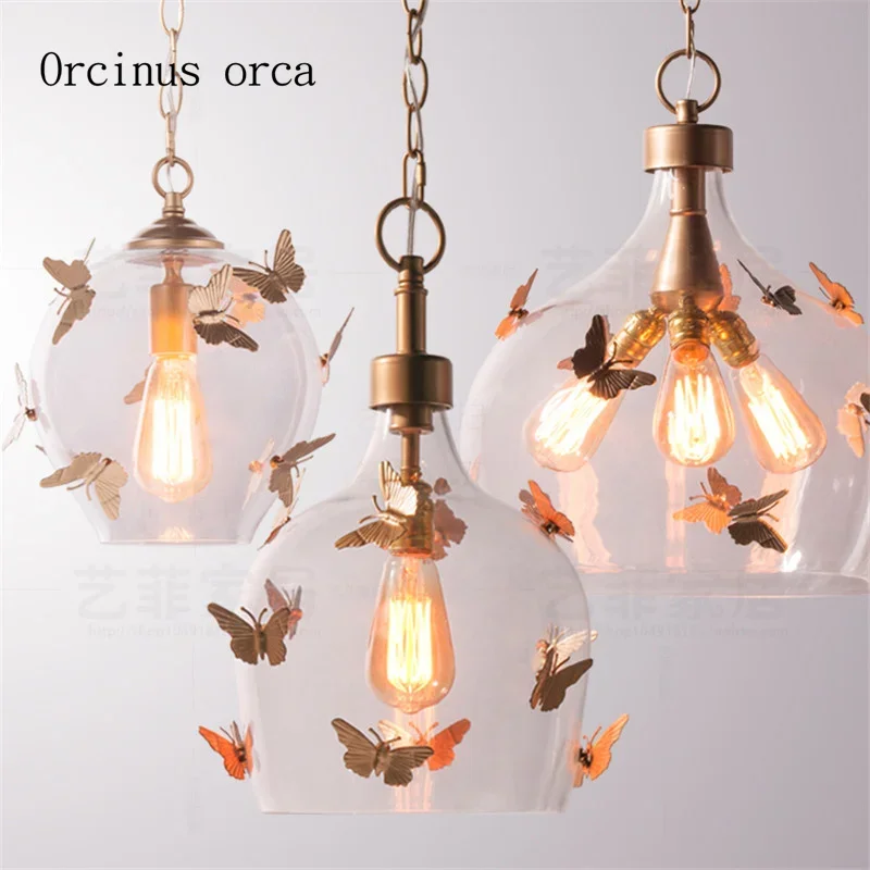 

American Style Butterfly Glass Chandelier balcony corridor retro chandelier bedroom restaurant children's room girls Princess