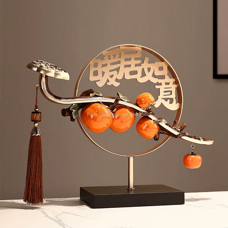 #￥New Chinese Persimmon Yi Persimmon Decoration Living Room Wine Cabinet Moving Gift